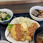 ささら - 小松菜おひたし 二色フライ ひじき旨煮