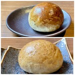 LORE - 自家製のパンがほんわかと柔らかで美味しい♪
                      上は胡麻入り、下は全粒粉入り。