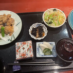 Tsubakiya - 唐揚御膳　950円　カツオお造り（半額）550円