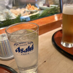 Tsukiji Sushidai - ◯レモンサワーと◯生ビール(旦那くん)
