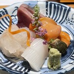 割鮮 入たに - 伊勢海老　初がつお　赤貝　針いか