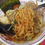 Mouko tanmen nakamoto - ピナカラーナ970円(税込)辛さ２倍麺大盛。
                美味しさは伝わってくるが、最近辛いもの控えてたせいか辛すぎて味が分からん(^o^;)
                粘度の高いスープが麺に絡み付き、ラーメンよりまぜそばに近いイメージ