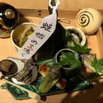 日本料理こまつ - 蛙始めてなくの季節にあった食材を使った八寸。サザエあり。