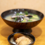 Ichifuji - 2022.5 香の物（いぶりがっこ、奈良漬け）、蜆汁