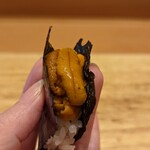 天ぷら たけうち - 長崎の紫雲丹手巻き