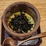 天ぷら たけうち - 渡り蟹の昆布締めと天草の海苔茶碗蒸し