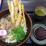 Sukesan Udon Asakawaten - ごぼ天かしわうどん710円、ぼた餅130円(2022.5.4)