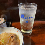 Izakaya Meguro - ライムハイ。アルコールを控えたいが、緑色無し。焼酎濃い〜(^^)サービス