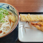 丸亀製麺 - ぶっかけうどん並、ちくわ天、かしわ天