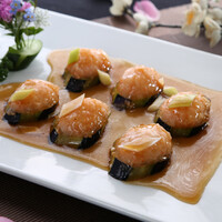 エビのすり身とナスの香り揚げのオイスターソースかけ