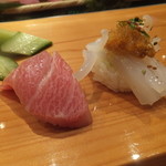 天寿し - 鮪の隣は烏賊。