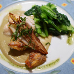 ル・ジャルダン・デ・サヴール - ヒゲダラのポワレ ふきのとうのピューレ アーティチョークと小松菜添え