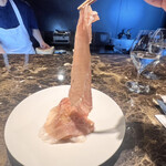 pesceco - 0.3mm程のエアリーなパルマ産プロシュートとマナガツオのフリット