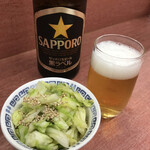時ちゃんラーメン - 料理写真:瓶ビール　お通し　byまみこまみこ