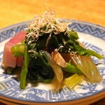 高太郎 - お通し　　有機野菜と大豆のおひたし