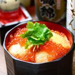 Oyako-don (Chicken and egg bowl) with salmon and salmon roe