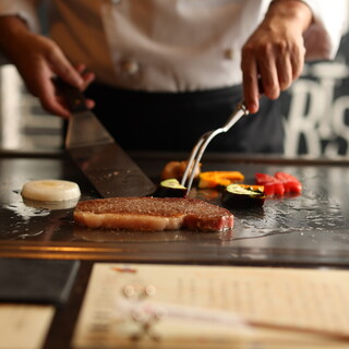 Teppanyaki authentic Kobe beef Steak prepared by the chef in front of you