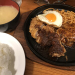 フクノヤ - ハンバーグ定食＋メンチカツ