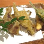 水源亭 - 季節の天ぷら盛り(軍鶏すき焼きコースより)