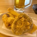 海鮮居酒屋 天ぷら番長 - れんこん天、イカ天、ロールキャベツ天