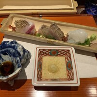 研覃 ほりべ - 淡路の真鯛、太刀魚、泥障烏賊、山葵と鯛の肝