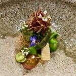 京都 いと - 前菜：明石のアマテガレイとモンゴイカのサラダ仕立て