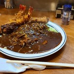 カレーの南海 - エビフライキャベツカレー+メンチカツ　大辛の辛め　980円+300円