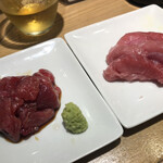 ツキとシュウマイ - ほほ肉漬けと脳天刺し