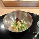 日本料理　百屋 - 河豚の皮と菜の花のぬた和え