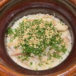 割烹 隆 - お昼のコース９６８０円。銀鱈の土鍋御飯。銀鱈西京焼きを土鍋御飯と混ぜたものです。上品な仕上げですが、インパクトもある美味しさです（╹◡╹）（╹◡╹）。撮り忘れで先日の写メですm(_ _)m