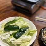 焼肉 初栄 - 野菜はキャベツとピーマン