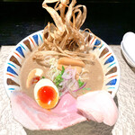 鶏Soba 座銀 - 煮干し吟醸nigori＋燻製玉子
920円＋120円