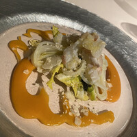 フォリオリーナ・デッラ・ポルタ・フォルトゥーナ - 前菜。海老さん。クセの強いチーズや濃厚なソースがいきなり襲撃してきた