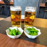 秘伝の味 つるや - 生ビールとノンアルコールビール、どちらもジョッキ提供（笑）