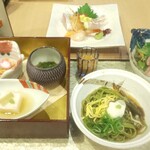 Kasen Kyou Idutsuya - 前菜、お刺身、おそば、ローストビーフ