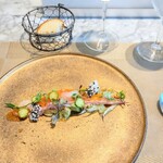 La Brianza - キングサーモンカルパッチョウイキョウと甘夏。オシャレな一皿オシャレな味わい美味しい。とろりサクサクしやっきり♪