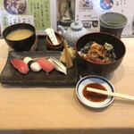 幸鮨 - ① ミニ穴子丼とにぎり4かん、味噌汁