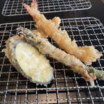 博多天ぷらたかお - 料理写真:茄子、アスパラ肉巻き、エビ