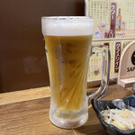 かしわ屋 藤ひさ - 生ビール中（500円）