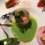 ラ・ロシェル - 車海老ジュレ　スナップえんどう豆