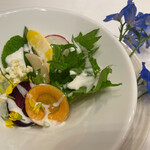 Ristorante IL PRINCIPE - ⚫︎季節のインサラティーナミスタ
      旬野菜約10種や自家製フルーツビネガーが盛り沢山。
      塩とオリーブオイルで味付けされてますが、蔵王極みヨーグルトをかけて頂きました！