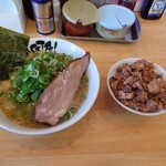 全開屋ラーメン！ - 2022年2月　ネギらーめん青+ごはん+チャーシューのしっぽ　1000+150円+無料入れ放題