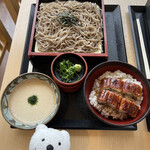 もりかけ庵 - 名物「ざるとろそば」とミニうな丼 Famous Chilled Buckwheat Soba Noodles with Grated Yam & Mini Grilled Eel Rice Bowl