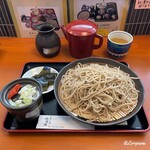 手打ちそば　極楽乃 - もりそば(大盛)薬味と昆布の佃煮とつゆ