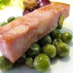 オステリア チロ - グリーンピースとモルタデッラ（mortadella）のステーキ