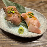 HANAKOMA - 肉寿司2種盛り　¥418(税込)