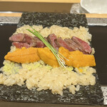 神楽坂 よこ田 - サーロインとウニの手巻き寿司