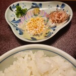 作並温泉 湯の原ホテル - お茶漬セット～～アラレ、三つ葉、ワサビ