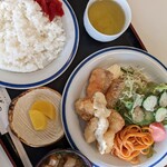 かいげつ - 料理写真:Bランチ(シャケフライ、ホタテフライ、味噌汁、ライス)