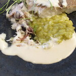 Derire - 長崎県のいさきのポワレ ホタルイカ あさりリゾット 白ワインのソース